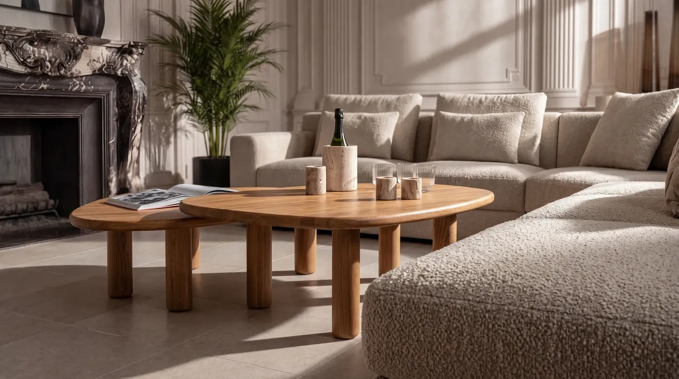 DONNY MAMUT tables in a Parisian apartment, AI furniture render