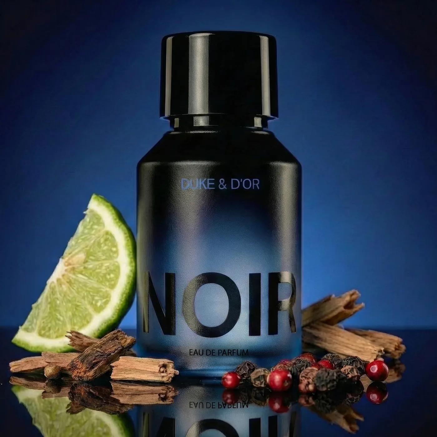 Duke & D’or Noir 50 ml perfume bottle, CGI product render