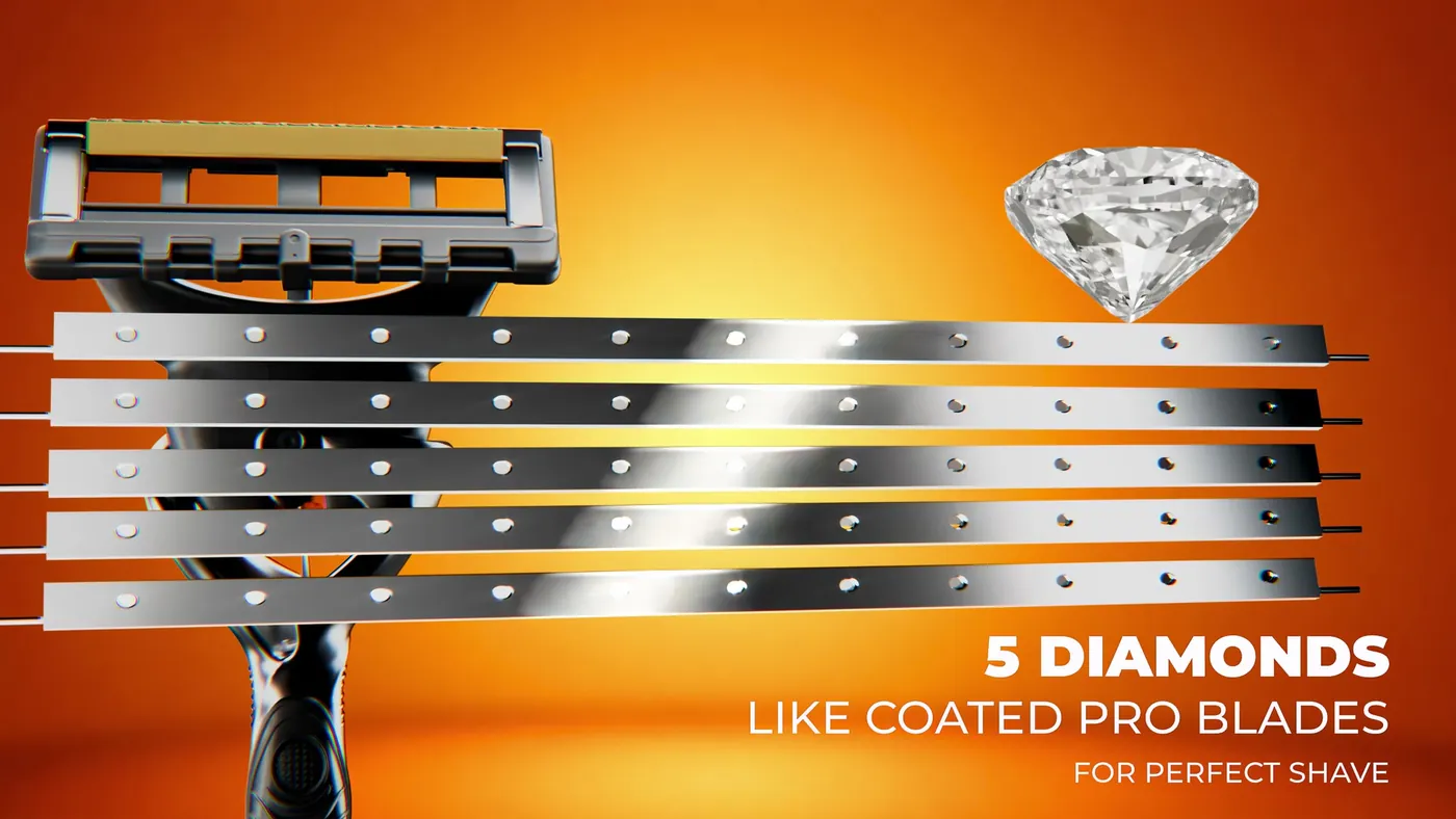 Macro 3D render of the Gillette Fusion 5 razor head