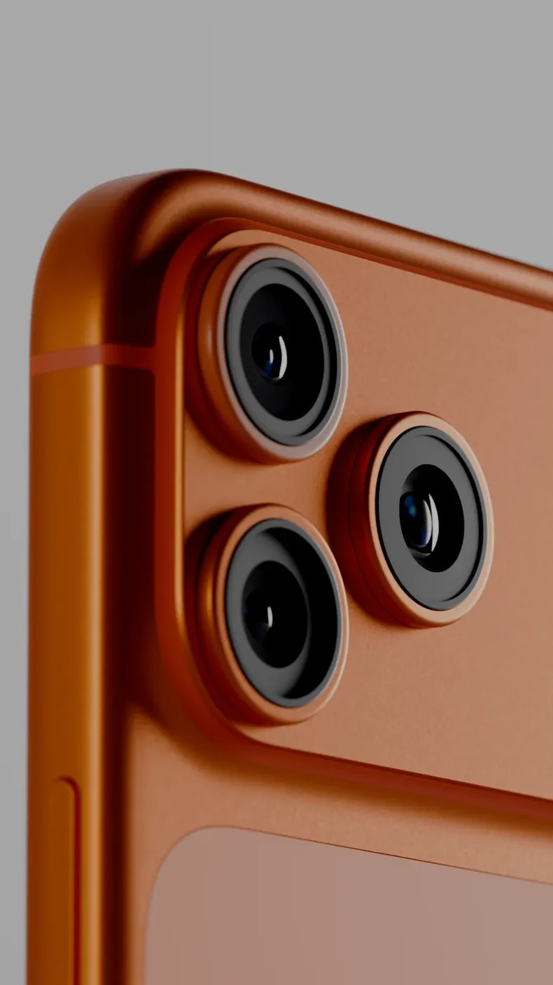 3D product render of a phone on an orange set
