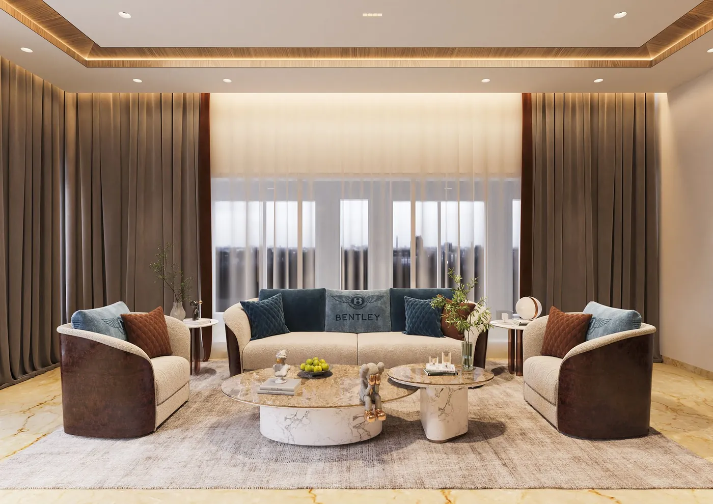 A lounge in an Aurum private home, 3D interior render