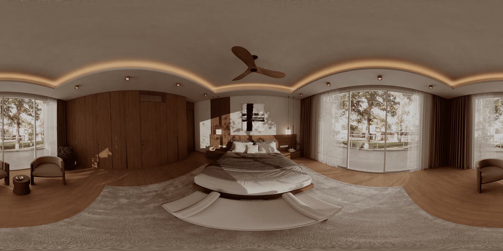 Preview of a 360° virtual tour: a 3D-rendered residence